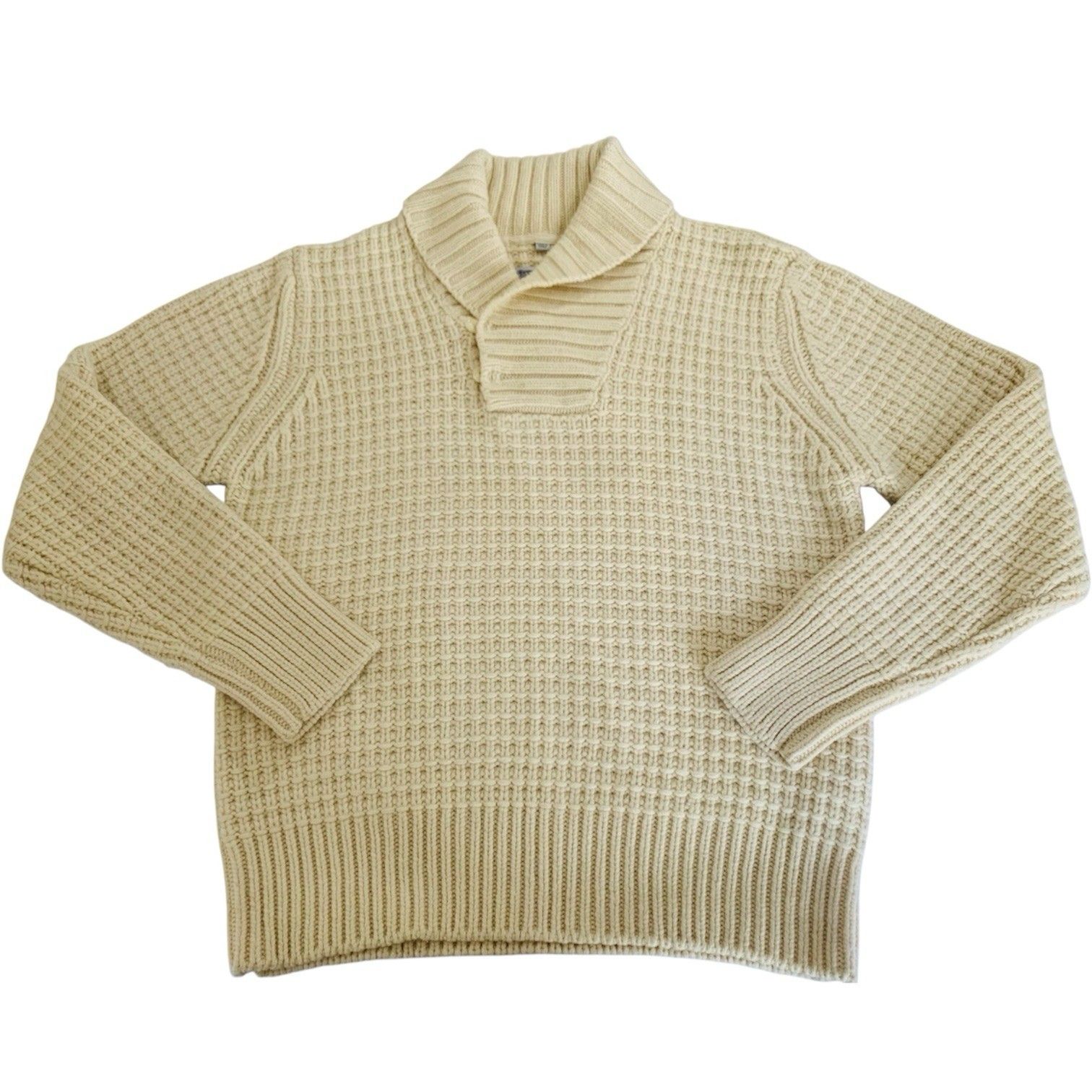 Vtg Schott Bros Sweater Men Xl Cream Chunky Knit Grandpa Shawl Collar Wool 90s